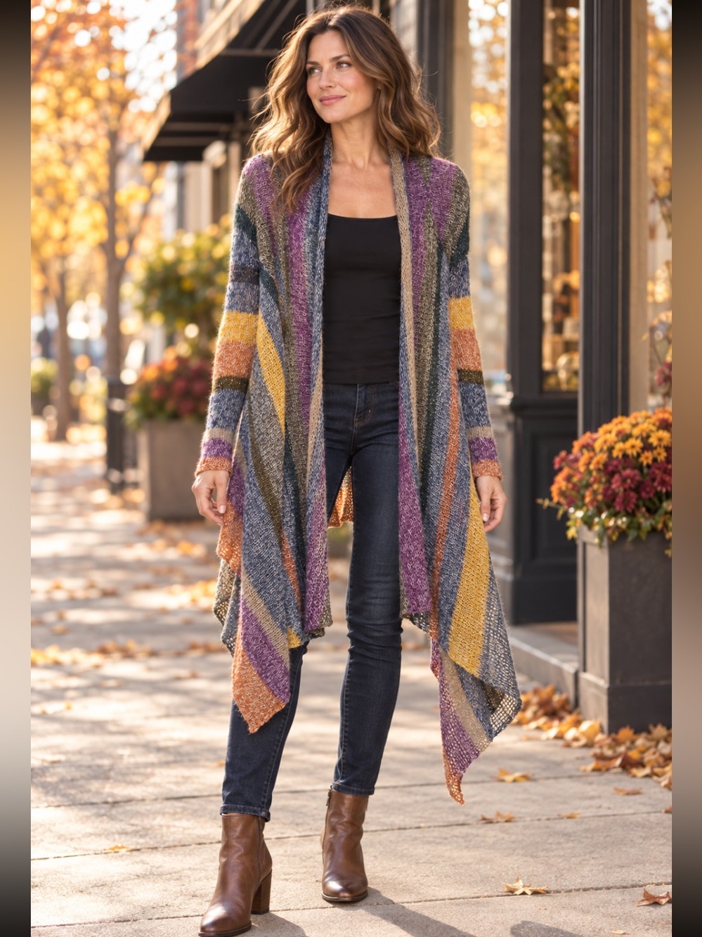Garnet Hill Mohair Blend Striped
Waterfall Duster Cardigan Small